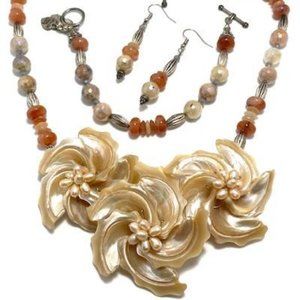 Handmade Jewelry Set by Surdigirl - Shell, Pearl, Agate, Carnelian